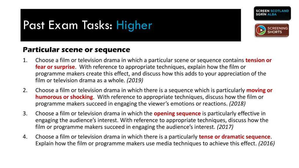 past exam tasks higher