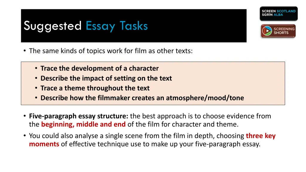 suggested essay tasks