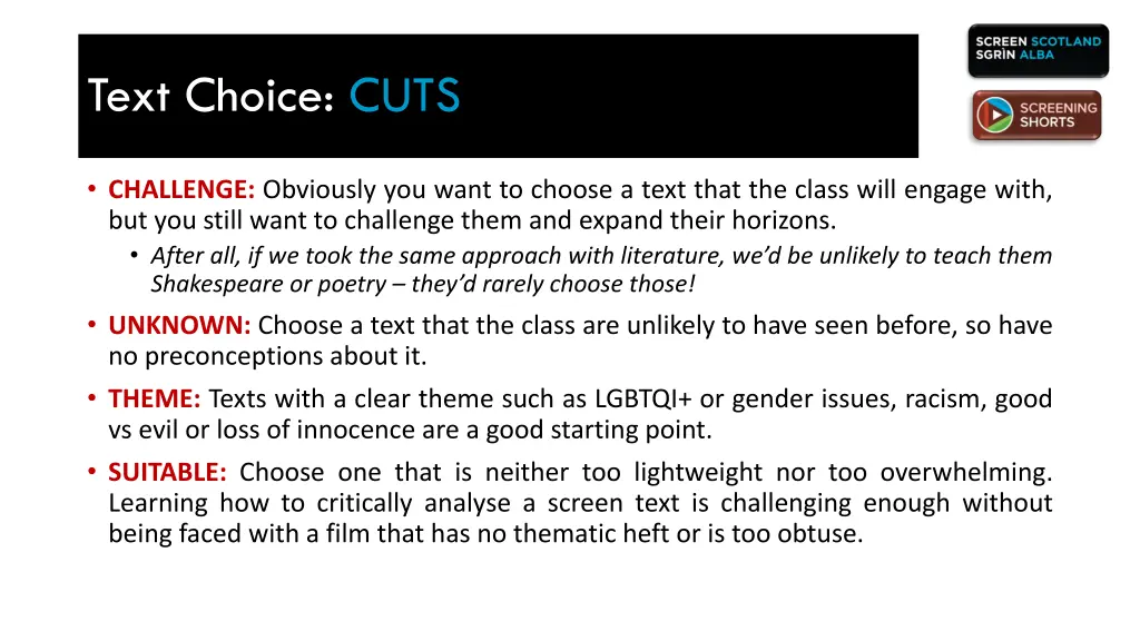 text choice cuts