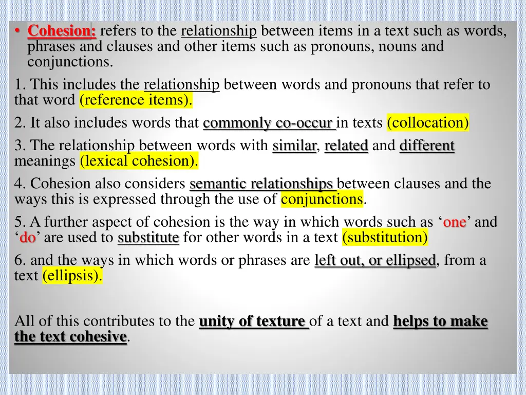 cohesion refers to the relationship between items