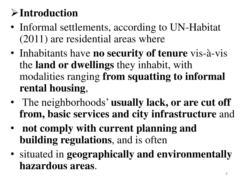 introduction informal settlements according