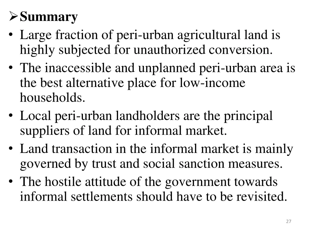 summary large fraction of peri urban agricultural