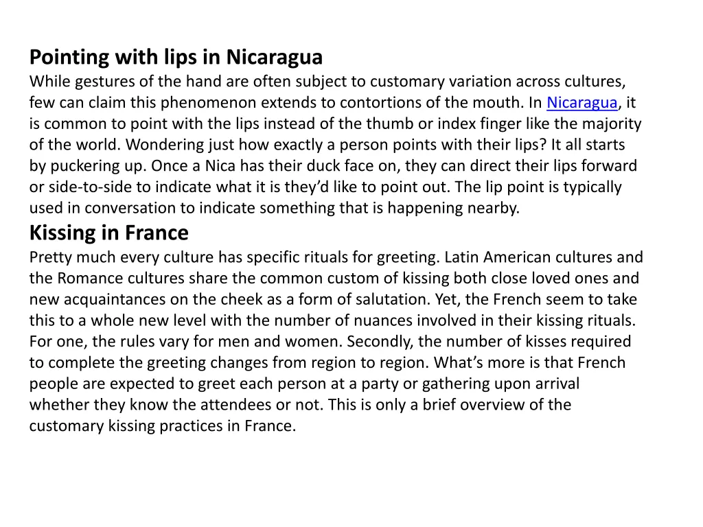 pointing with lips in nicaragua while gestures