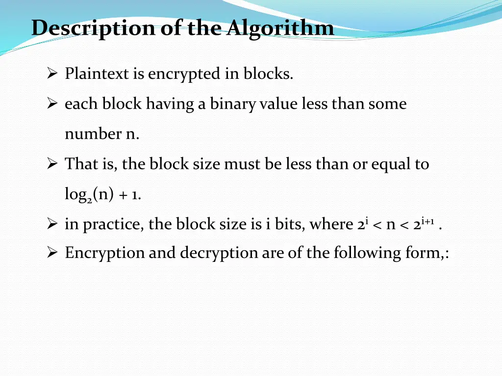 description of the algorithm