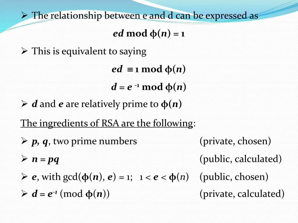 the relationship between e and d can be expressed