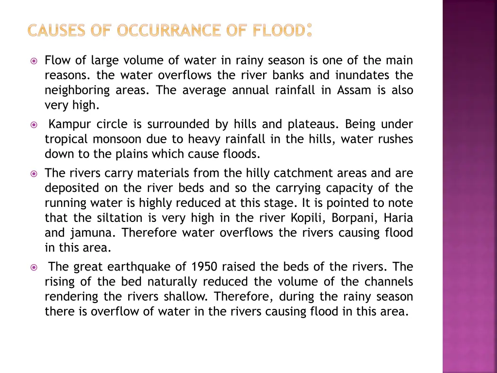 causes of occurrance of flood