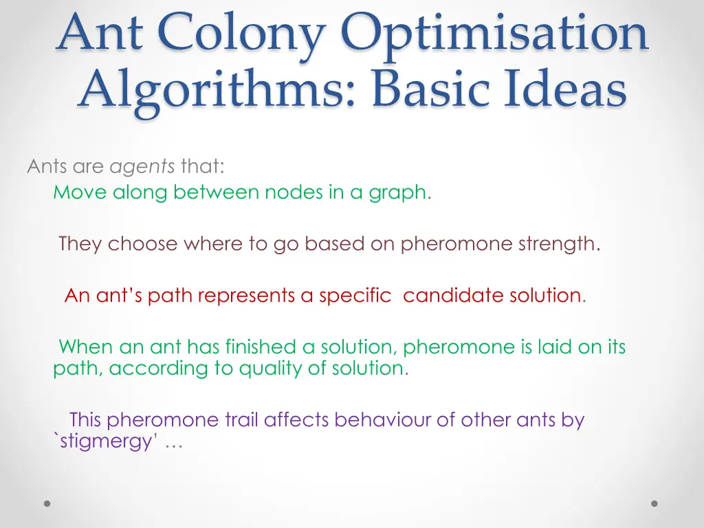 ant colony optimisation algorithms basic ideas