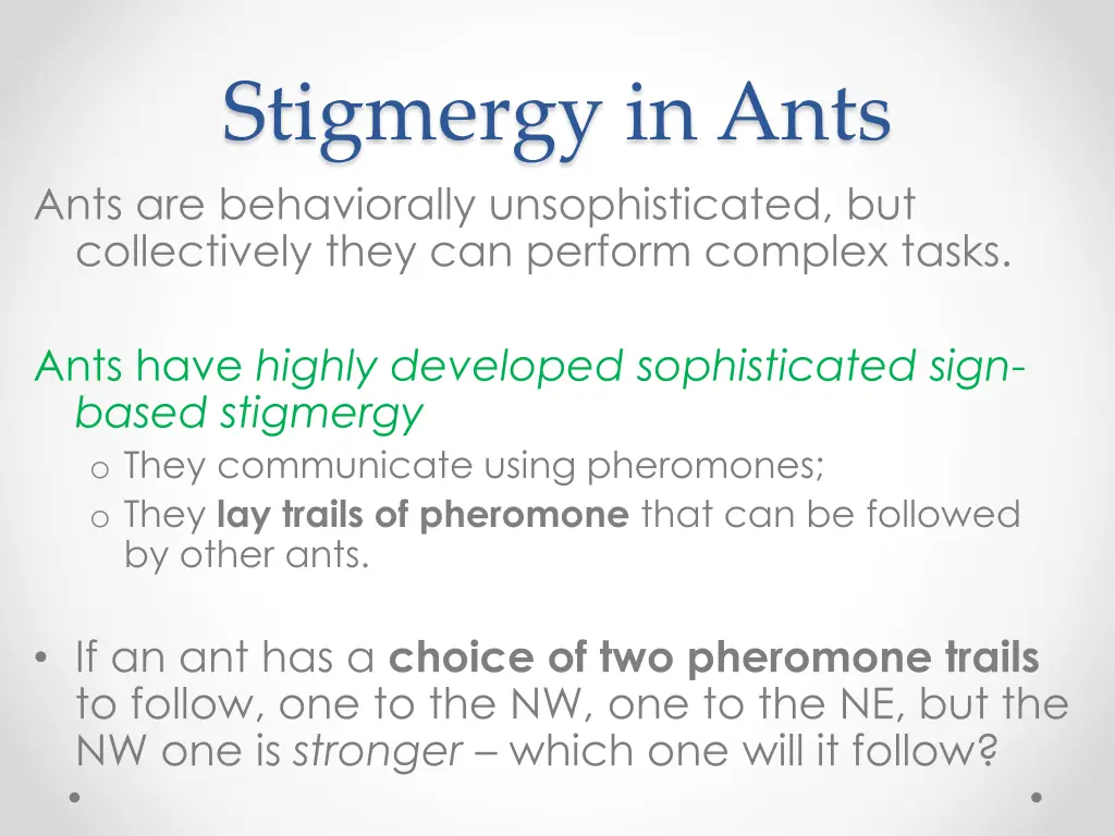 stigmergy in ants ants are behaviorally