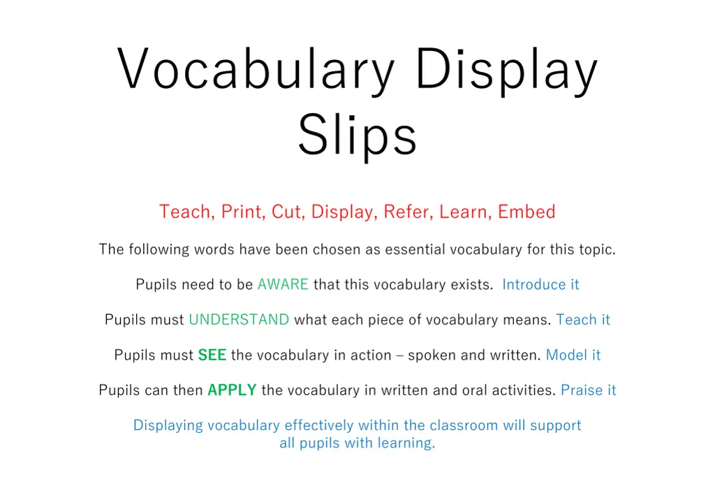 vocabulary display slips