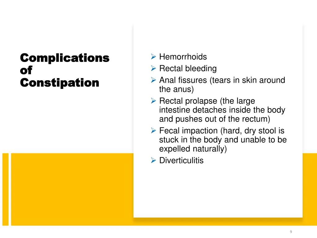 complications complications of of constipation