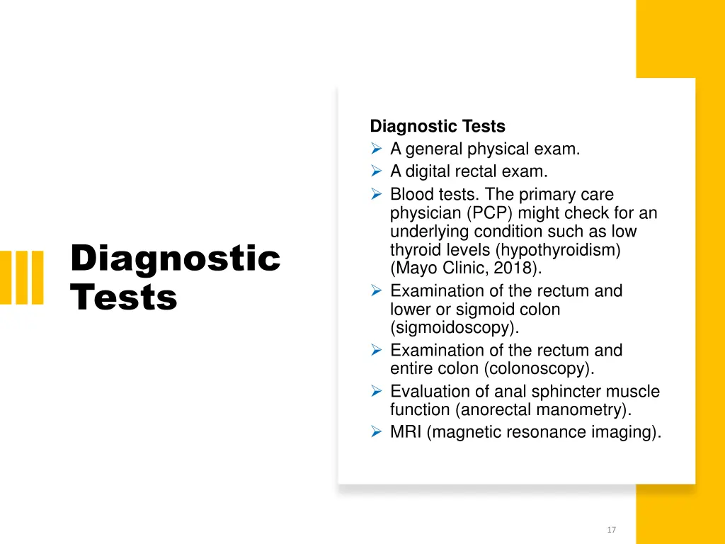 diagnostic tests a general physical exam