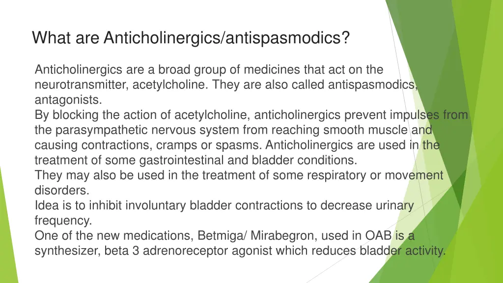 what are anticholinergics antispasmodics