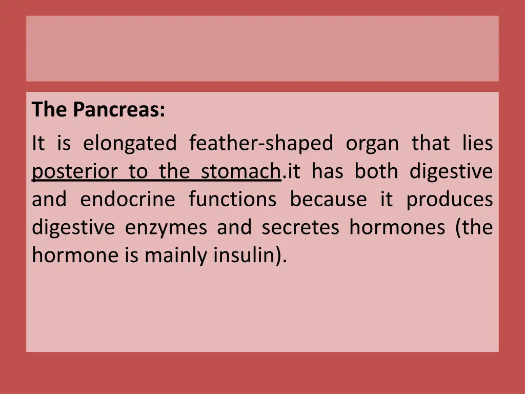 the pancreas it is elongated feather shaped organ