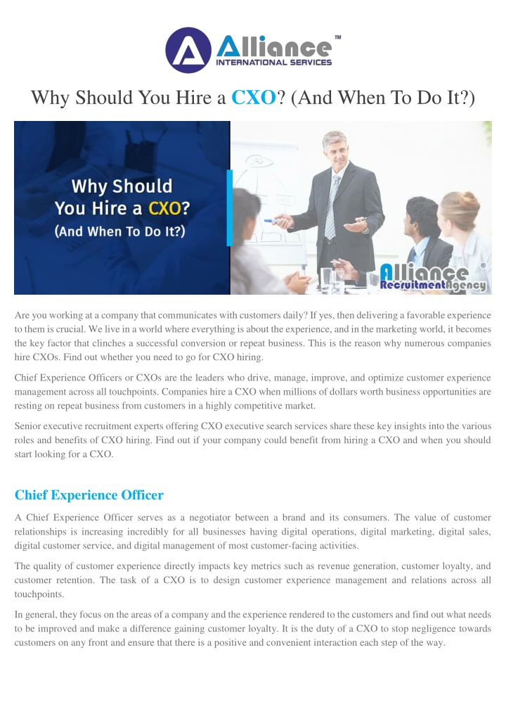 why should you hire a cxo and when to do it