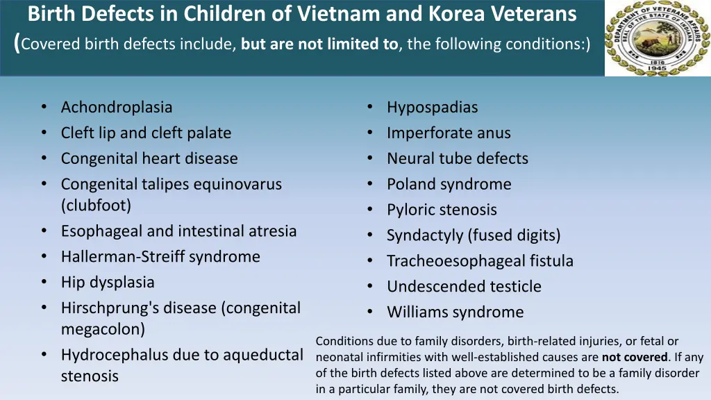 birth defects in children of vietnam and korea 1