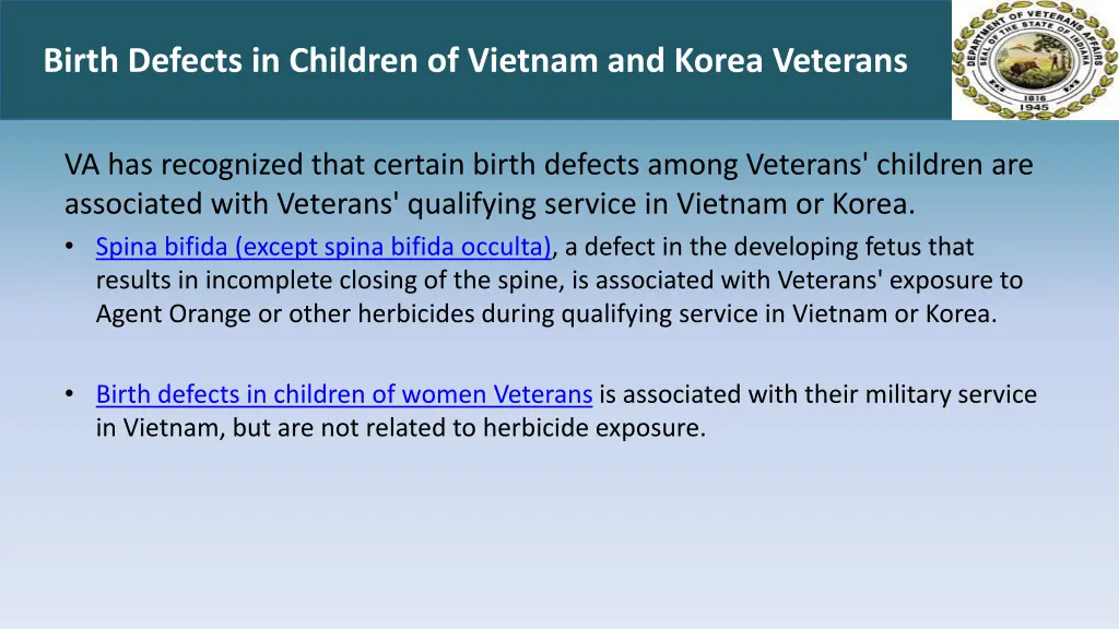 birth defects in children of vietnam and korea