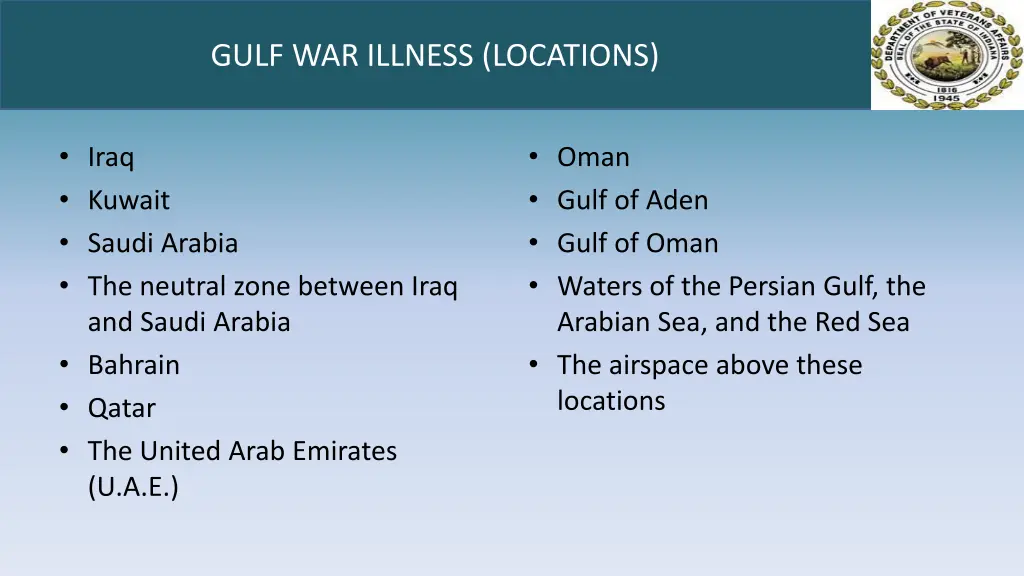 gulf war illness locations