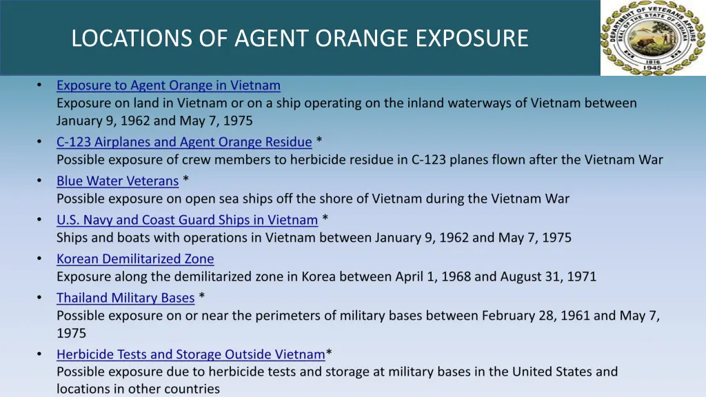 locations of agent orange exposure