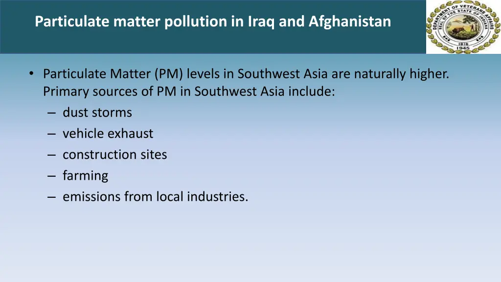 particulate matter pollution in iraq