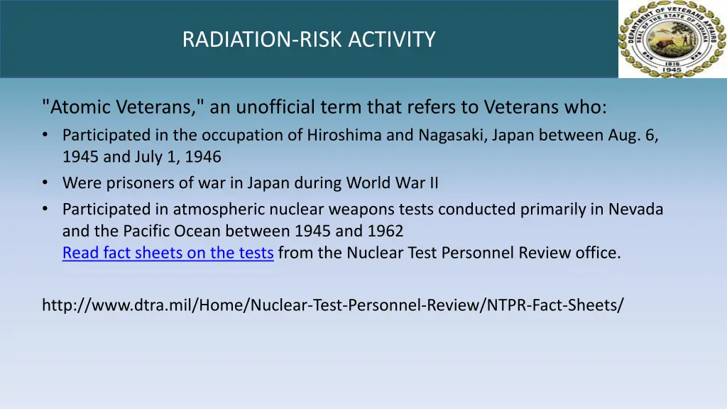 radiation risk activity