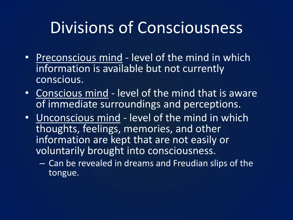 divisions of consciousness