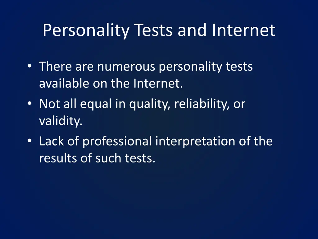 personality tests and internet