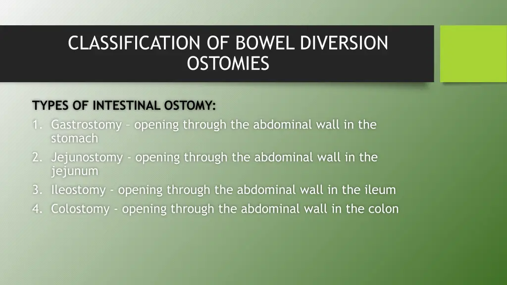 classification of bowel diversion ostomies 1