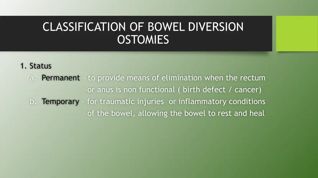 classification of bowel diversion ostomies