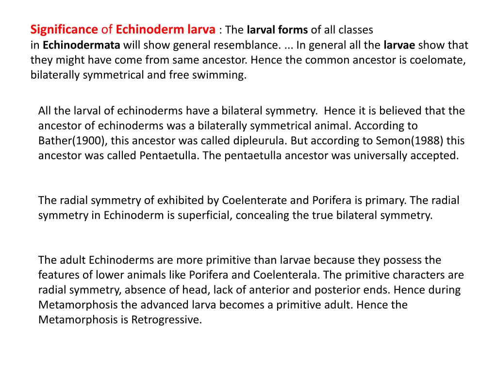 significance of echinoderm larva the larval forms