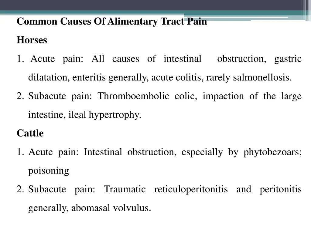 common causes ofalimentary tract pain