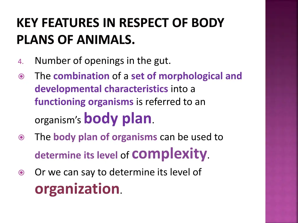 key features in respect of body plans of animals 1