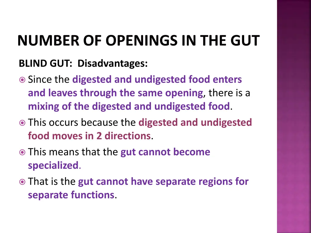 number of openings in the gut 1