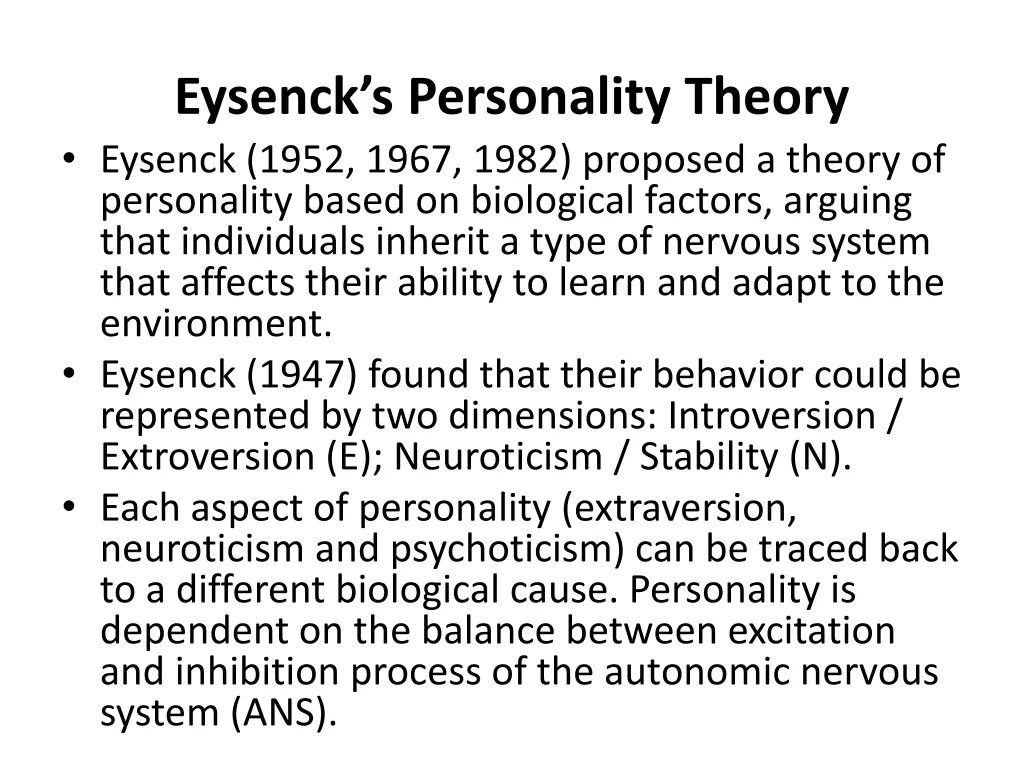 eysenck s personality theory eysenck 1952 1967