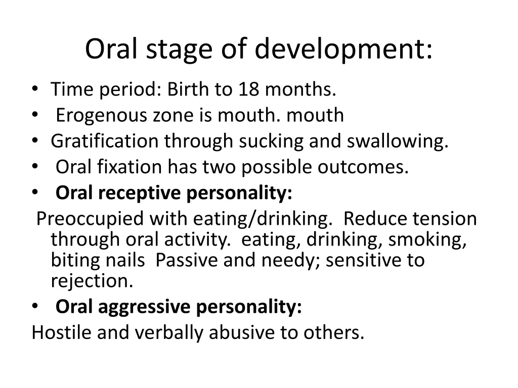 oral stage of development time period birth