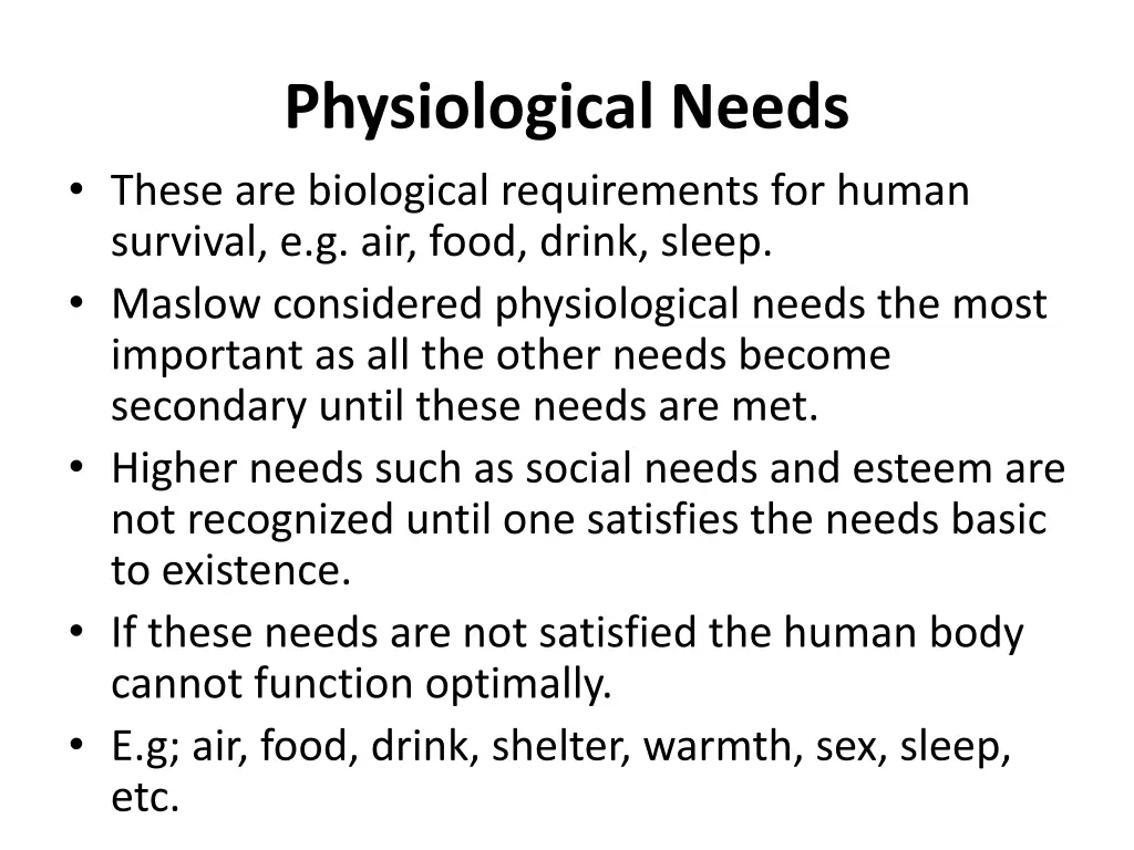 physiological needs these are biological