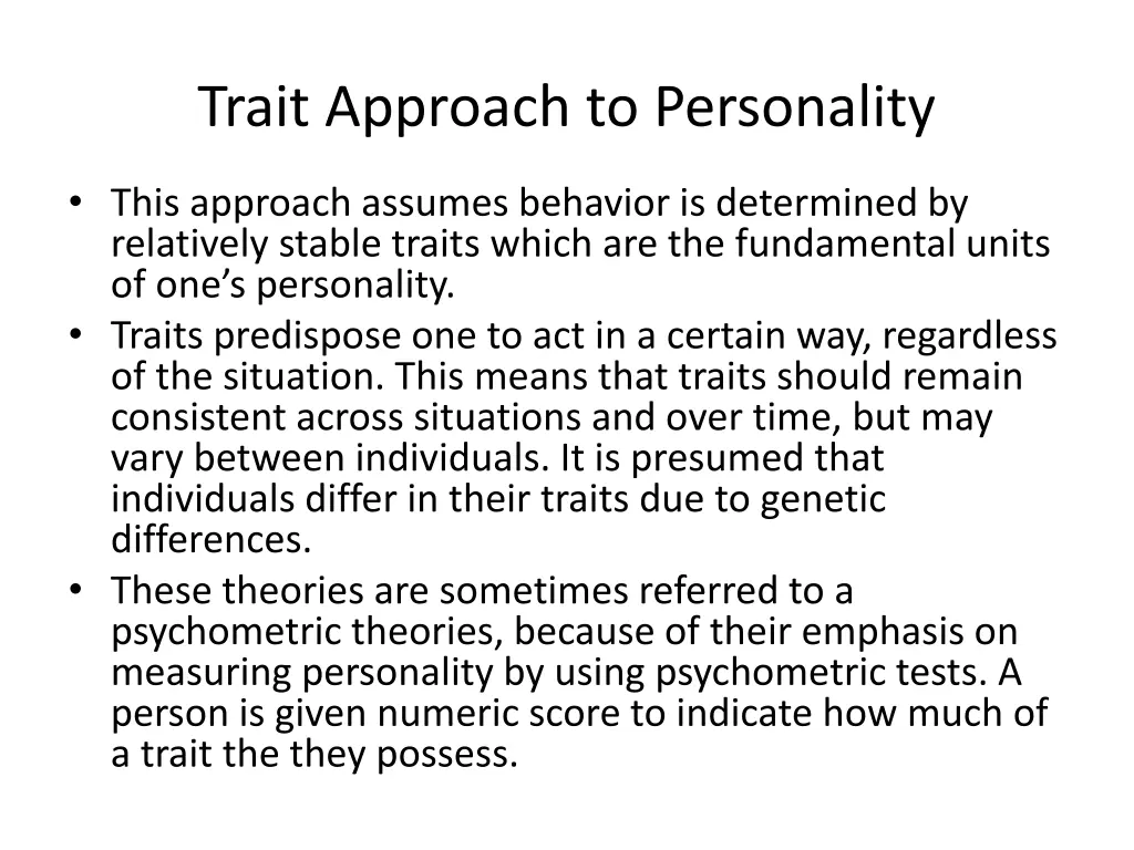 trait approach to personality