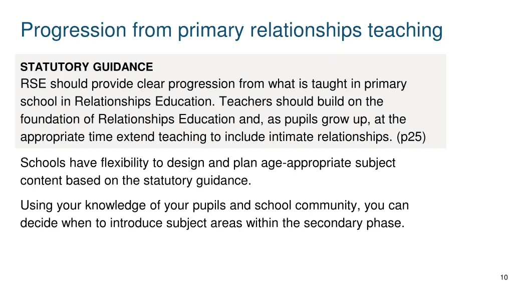 progression from primary relationships teaching