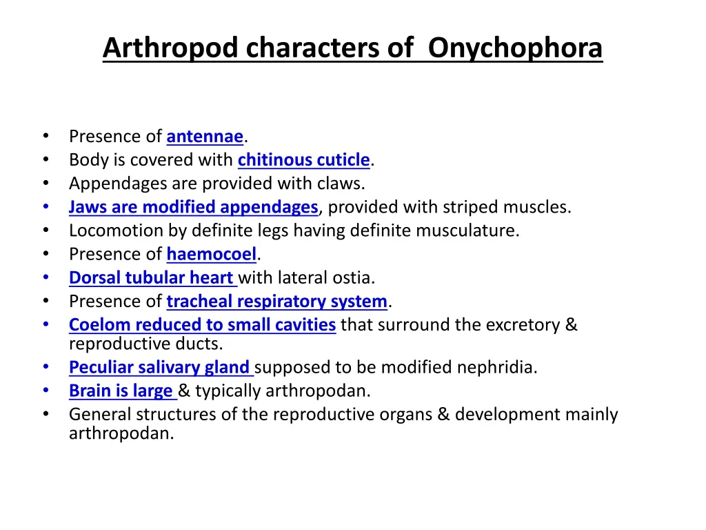 arthropod characters of onychophora