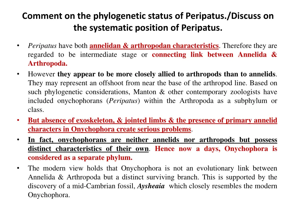 comment on the phylogenetic status of peripatus