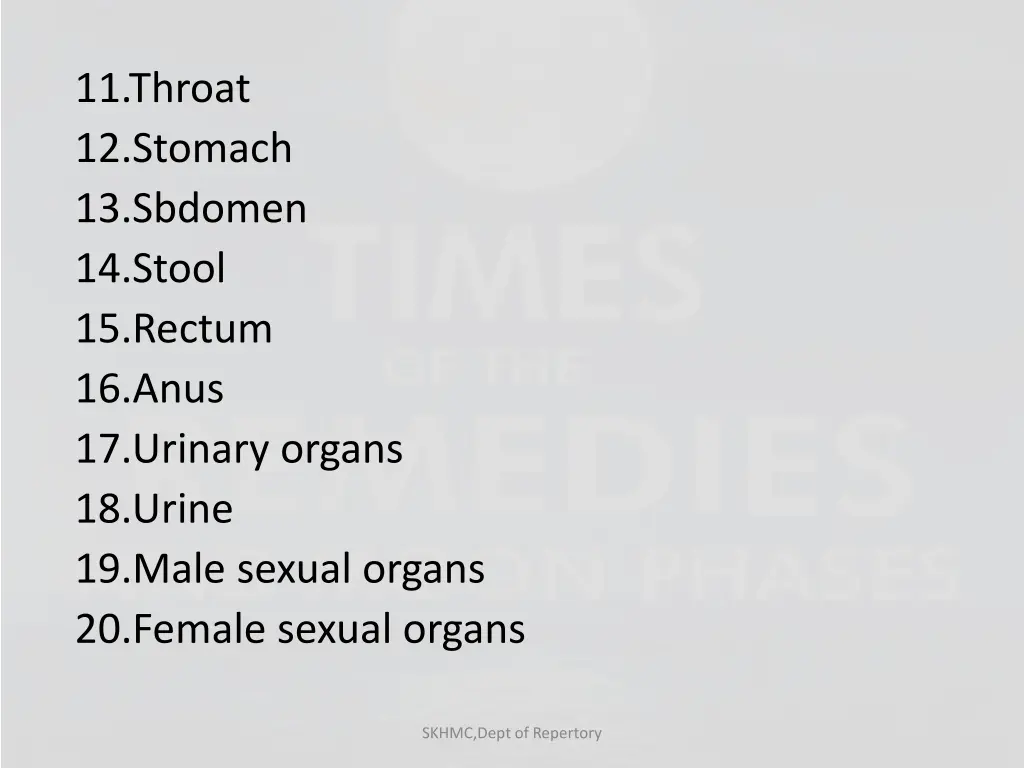 11 throat 12 stomach 13 sbdomen 14 stool