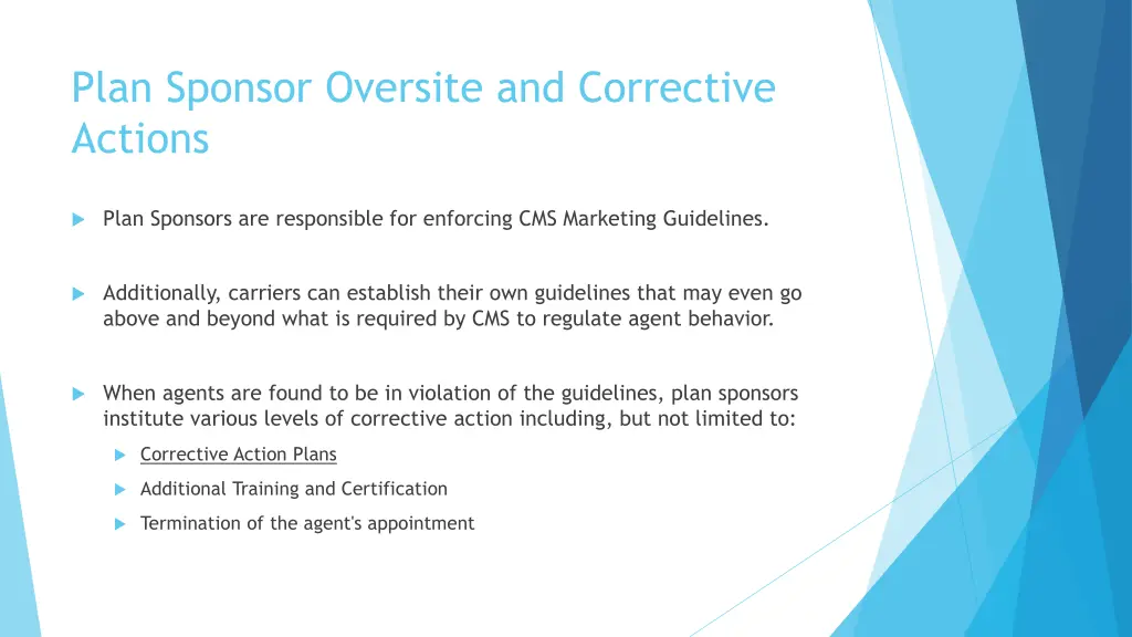 plan sponsor oversite and corrective actions