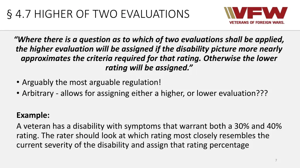 4 7 higher of two evaluations