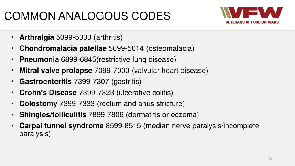 common analogous codes