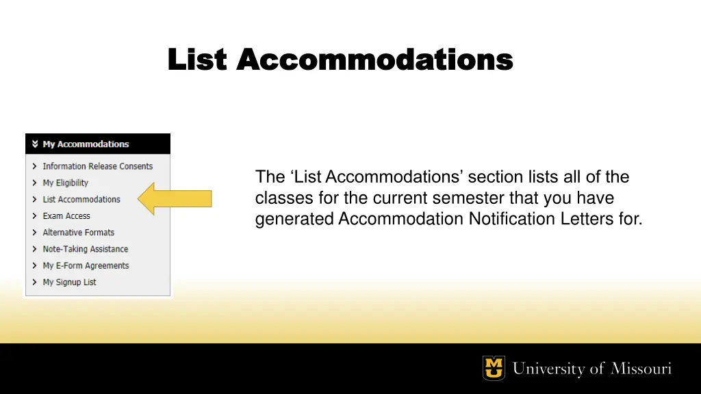 list accommodations list accommodations