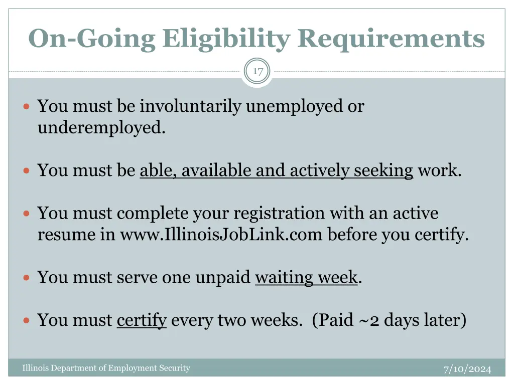 on going eligibility requirements