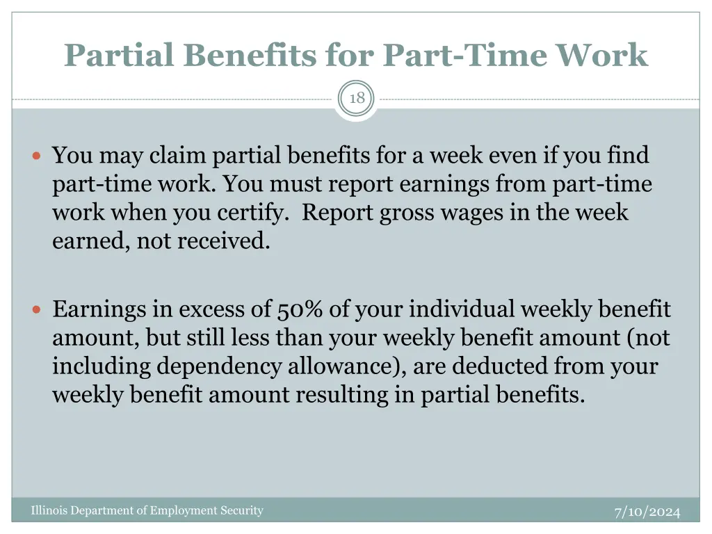 partial benefits for part time work