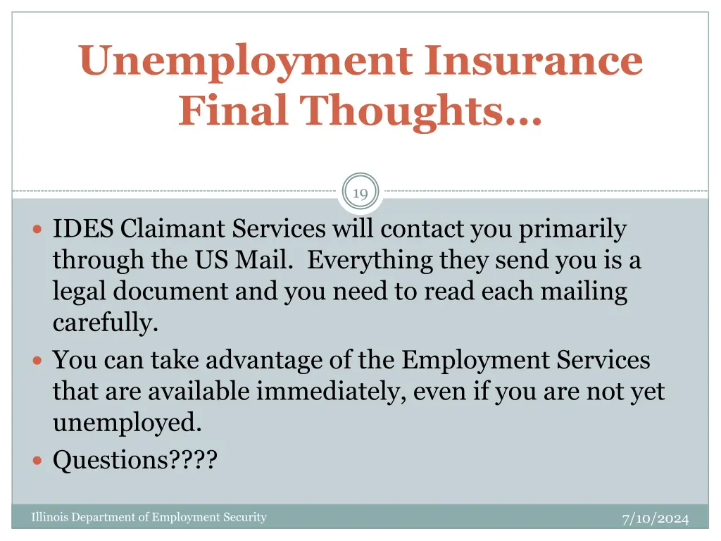 unemployment insurance final thoughts