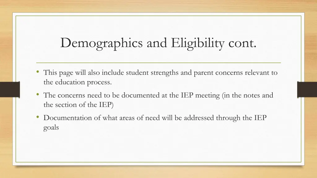 demographics and eligibility cont