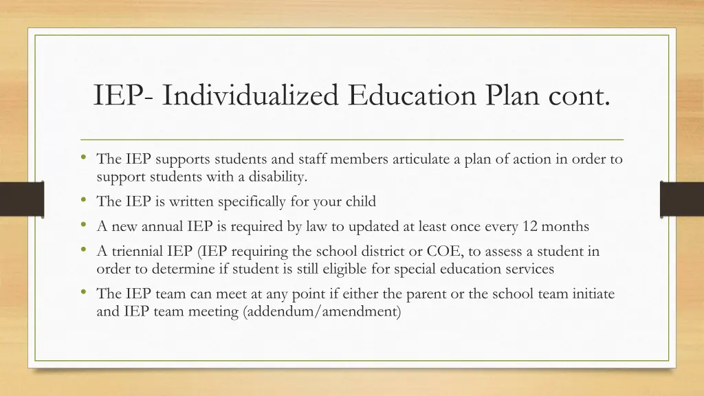 iep individualized education plan cont