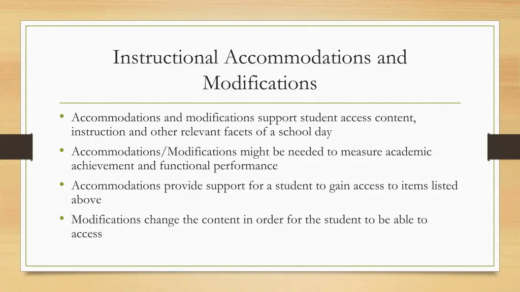 instructional accommodations and modifications